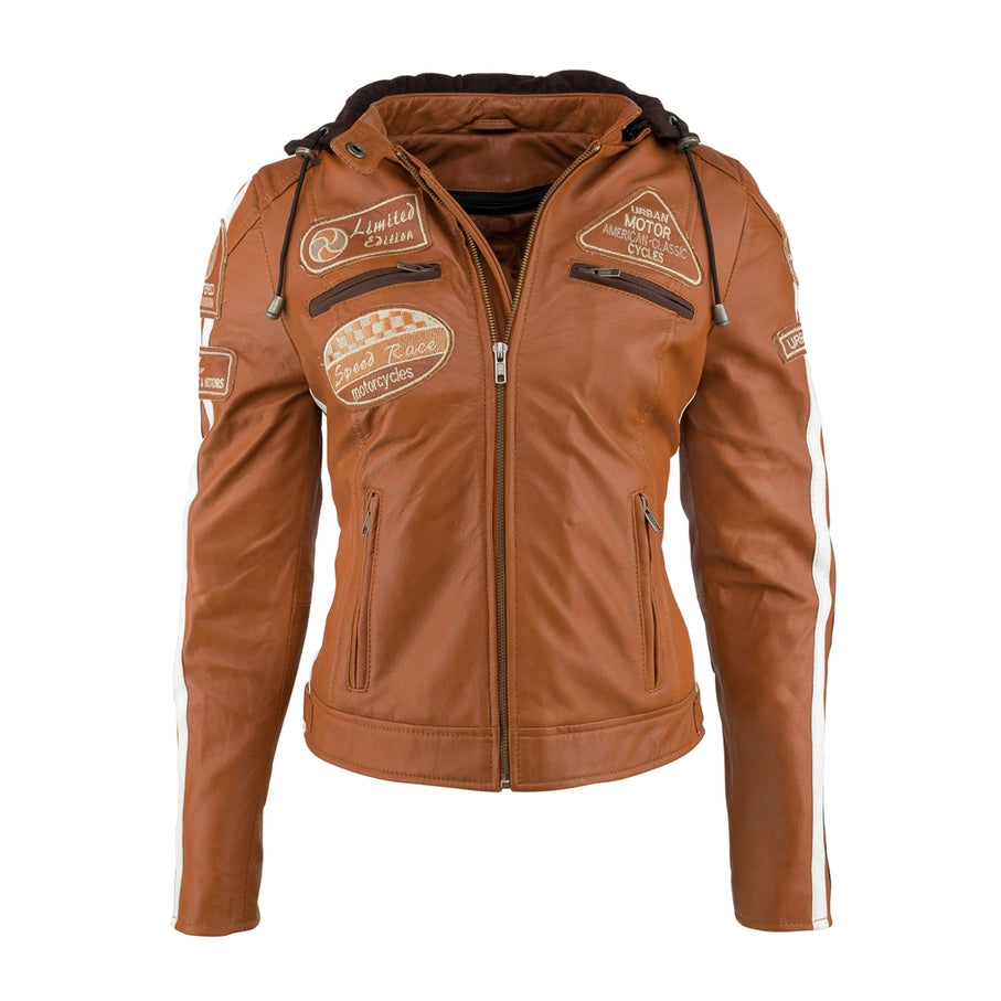 urban biker jacket URBAN 5884 Fifty-Eight Women's Leather Jacket Congac / XL