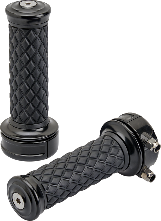 Biltwell - AlumiCore 1"  Custom Grips w/ 2-Cable Throttle - Black Electroplate