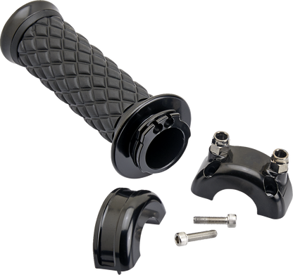 Biltwell - AlumiCore 1"  Custom Grips w/ 2-Cable Throttle - Black Electroplate